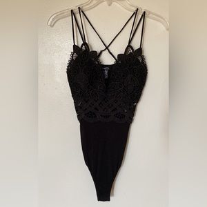 Black body suit with lace detail